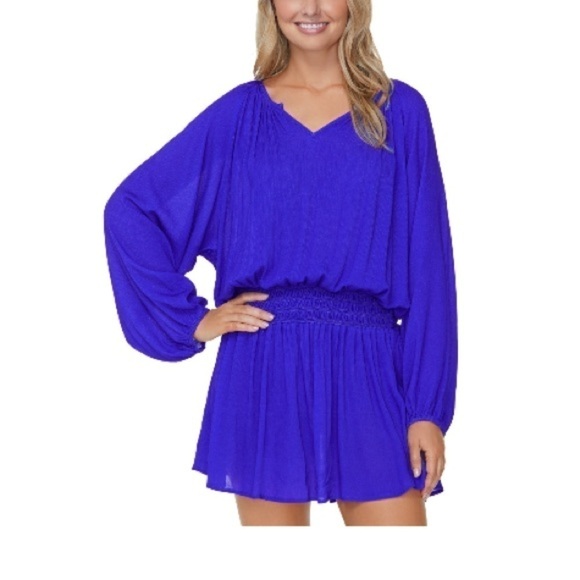 Raisins Juniors' Solid Maui Cover up Dress - Blue, swimsuit cover L - Picture 2 of 8